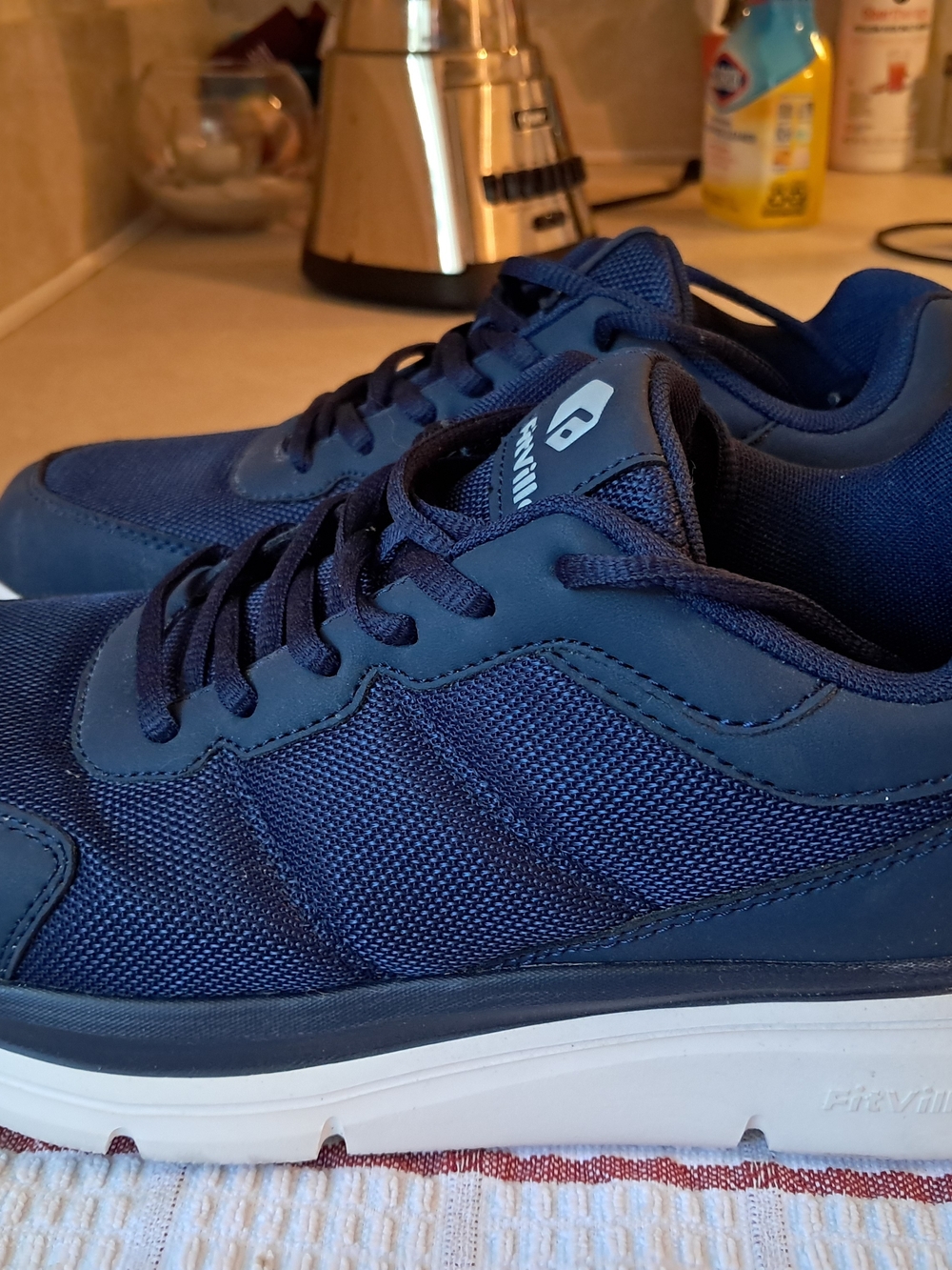 FitVille Cloud Wanderer Men's Walking Shoes Sneakers Navy Blue Size 8W Wide NWOB